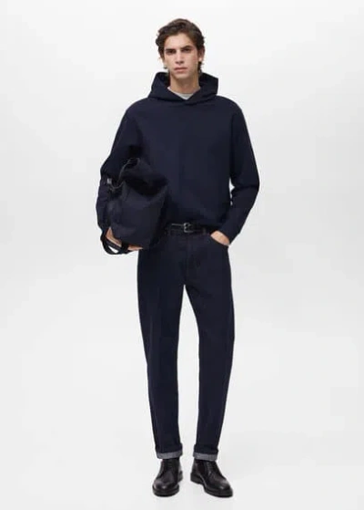 Mango Man Regular-fit Cotton Hoodie Night Blue