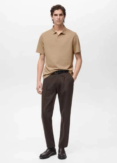 Mango Man Polo Slim-fit Piqué De Coton Marron Moyen - Homme - M -  In Medium Brown