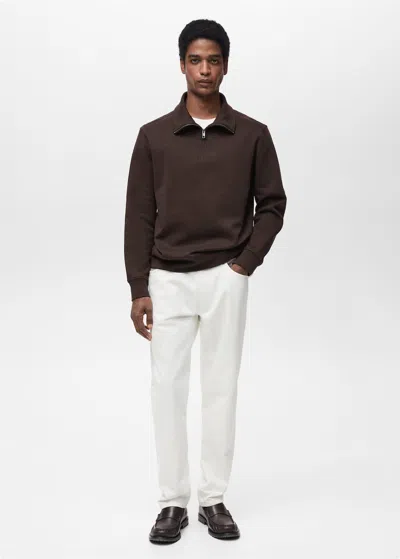 Mango Man Regular-fit Cotton Sweatshirt With Zip Chocolate