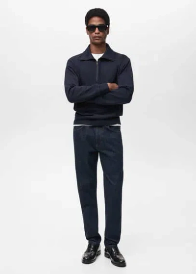 Mango Man Regular-fit Cotton Sweatshirt With Zip Night Blue
