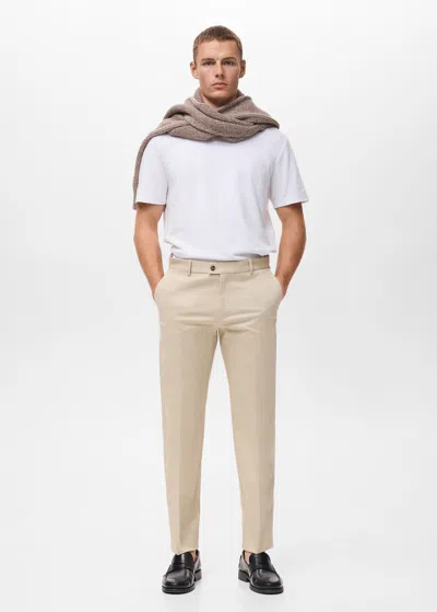 Mango Man Regular-fit Cotton Trousers Ecru In Neutral