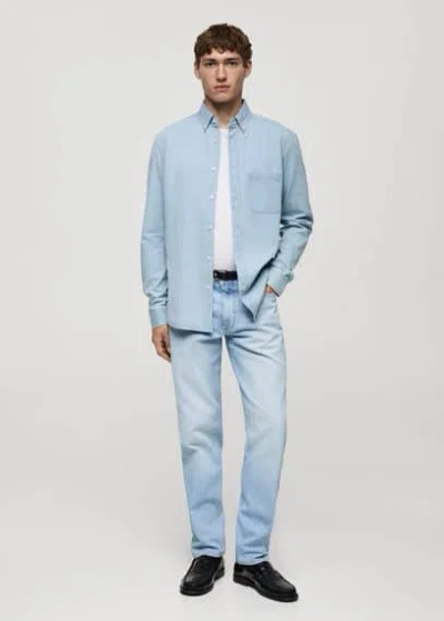 Mango Man Regular-fit Denim Shirt With Pocket Light Blue