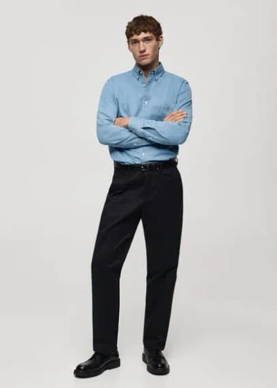 Mango Man Regular-fit Denim Shirt With Pocket Medium Blue