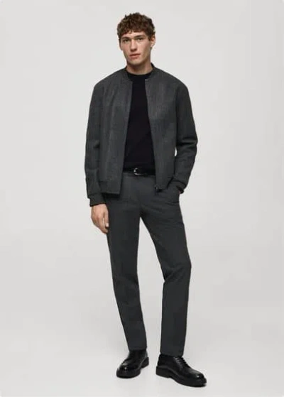 Mango Man Regular-fit Flannel Bomber Jacket Dark Heather Grey