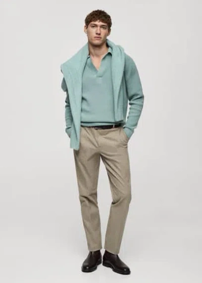 Mango Man Regular Fit Flannel Trousers Beige