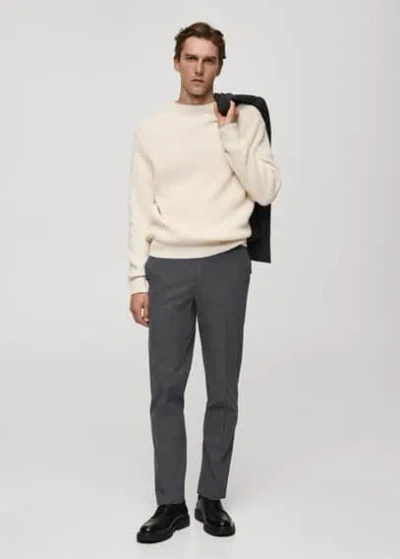 Mango Man Regular Fit Flannel Trousers Light Heather Grey
