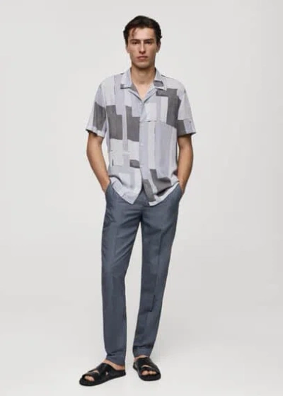 Mango Man Printed Fluid Regular-fit Shirt In Light/pastel Grey