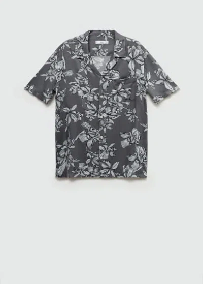 Mango Man Regular-fit Hawaiian-print Shirt Charcoal
