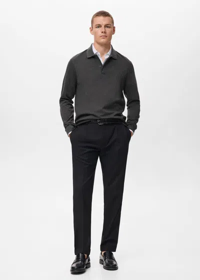 Mango Man Regular-fit Knitted Polo Sweater Dark Heather Grey In Gray