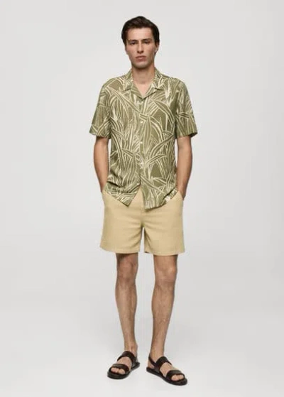 Mango Man Regular-fit Leaf-print Shirt Khaki