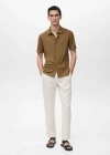 Shop Mango Man Regular-fit Linen Shirt Khaki