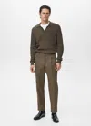 Mango Man Regular Fit Pleated Cotton Trousers Brown