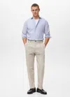 Mango Man Regular Fit Pleated Cotton Trousers Sand In Neutral