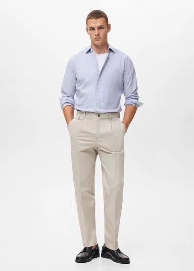 Mango Man Regular Fit Pleated Cotton Trousers Sand In Neutral