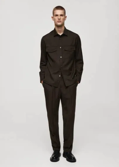 Mango Man Regular-fit Pleated Trousers Chocolate
