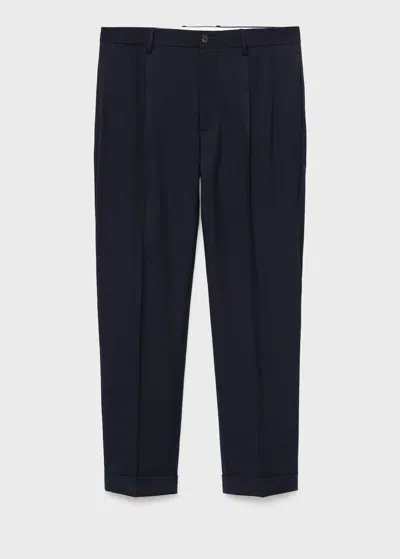 Mango Man Regular-fit Pleated Pants In Blue