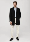 Mango Man Regular Fit Quilted Wool Coat Black