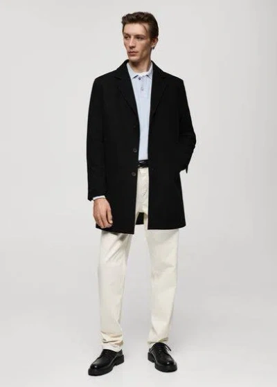 Mango Man Regular Fit Quilted Wool Coat Black