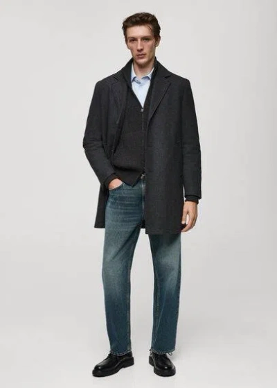 Mango Man Regular Fit Quilted Wool Coat Grey