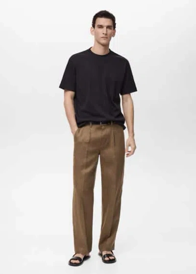 Mango Man Regular Fit Ribbed Cotton T-shirt Black