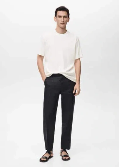 Mango Man Regular Fit Ribbed Cotton T-shirt Ivory White