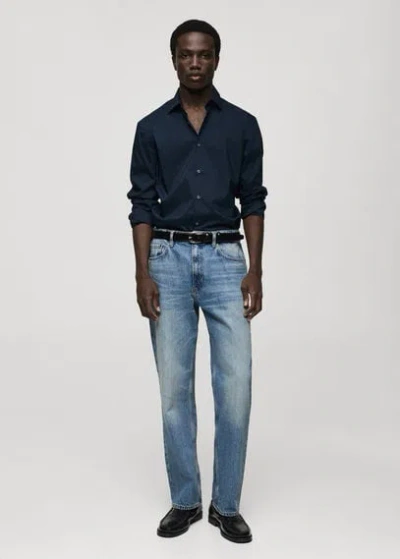 Mango Man Regular-fit Stretch Cotton Shirt Dark Navy