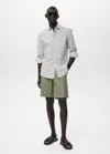 Mango Man Chemise Lin Technique Col Mao Vert Foncé - Homme - Xl -