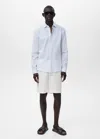 Mango Man Chemise Lin Technique Col Mao Bleu Ciel - Homme - Xl -