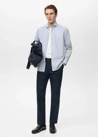 Mango Man Chemise Regular-fit 100 % Coton Rayures Bleu - Homme - L -  In Blue