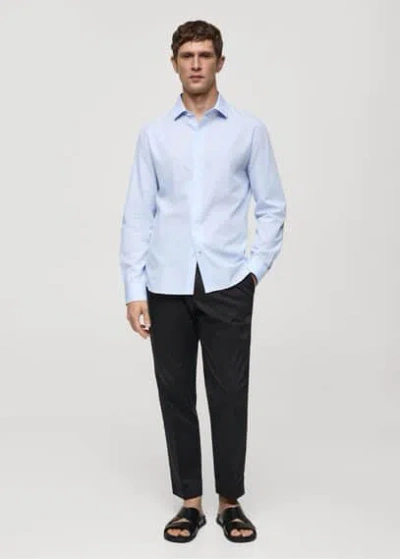 Mango Man Regular-fit Striped 100% Cotton Shirt In Sky Blue