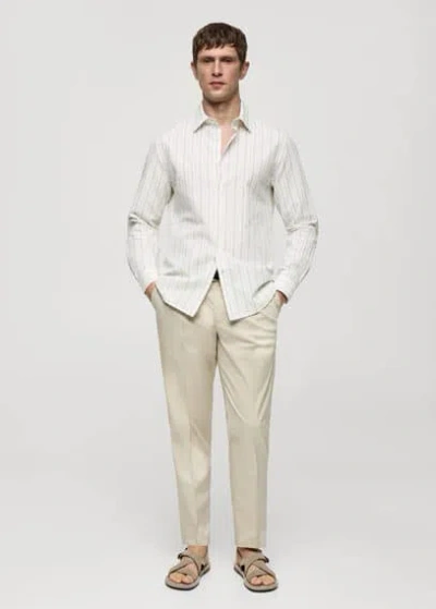 Mango Man Regular-fit Striped Cotton-linen Shirt Khaki