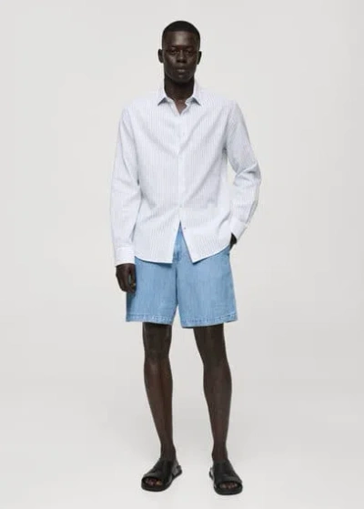 Mango Man Regular-fit Striped Cotton-linen Shirt White