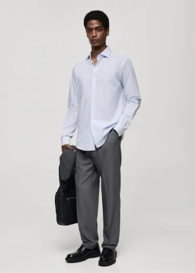 Mango Man Regular Fit Striped Cotton Shirt Sky Blue