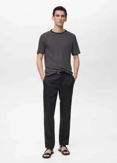 Mango Man Regular-fit Striped T-shirt Black