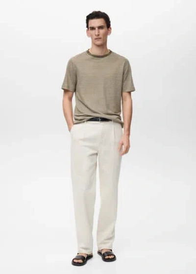 Mango Man Regular-fit Striped T-shirt Green