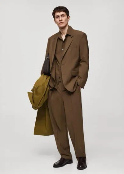 Mango Man Regular-fit Suit Trousers With Pleats Brown
