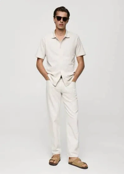 Mango Man Regular Fit Textured Cotton Polo Shirt White