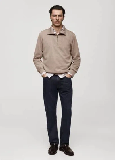 Mango Man Regular-fit Zip-neck Sweatshirt Mink Grey