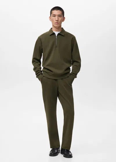 Mango Man Regular-fit Zip-neck Sweatshirt Olive Green