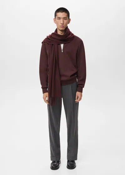 Mango Man Regular-fit Zip-neck Sweatshirt Wine In Burgundy