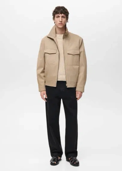 Mango Man Relaxed Fit Cotton Jacket Beige