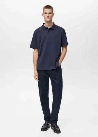 Mango Man Polo Coton En Piqué Relaxed-fit Bleu Marine Foncé - Homme - L -  In Dark Navy