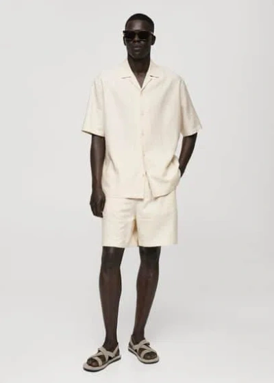 Mango Man Relaxed-fit Linen-blend Shirt Ecru