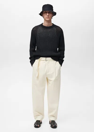 Mango Man Relaxed Fit Trousers With Belt Ecru