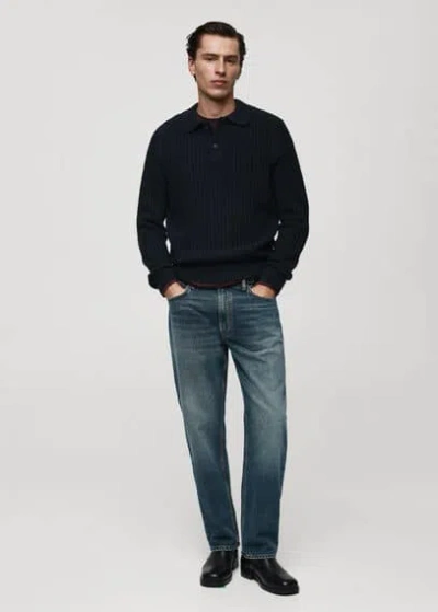 Mango Man Rib-knit Polo-neck Sweater Dark Navy