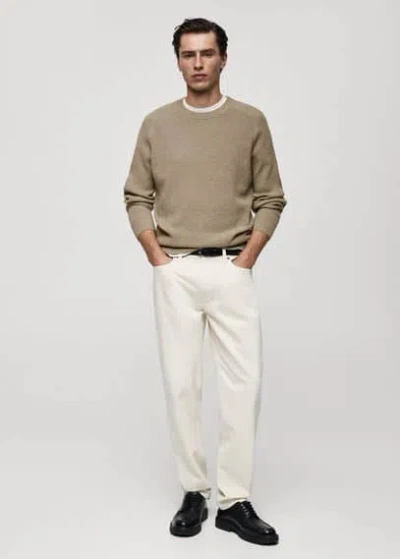 Mango Man Rib-knit Wool Sweater Mink Grey