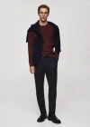 Mango Man Ribbed Cotton Knitted Sweater Burgundy