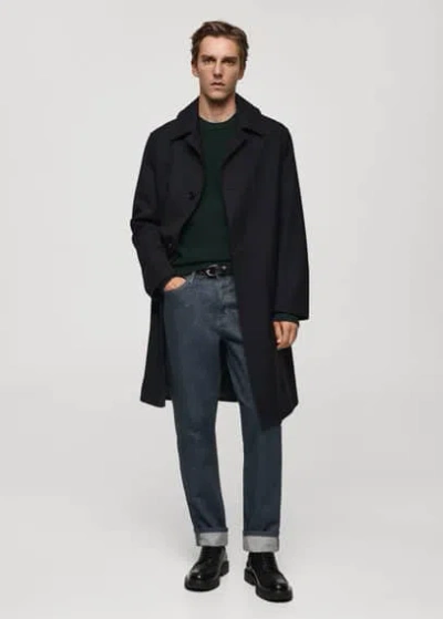 Mango Man Ribbed Cotton Knitted Sweater Dark Green