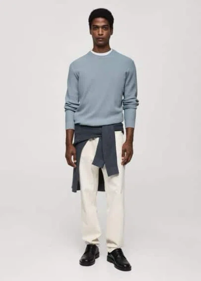 Mango Man Ribbed Cotton Knitted Sweater Sky Blue In Sky Blue