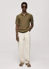 Mango Man Ribbed Cotton Polo Shirt Khaki